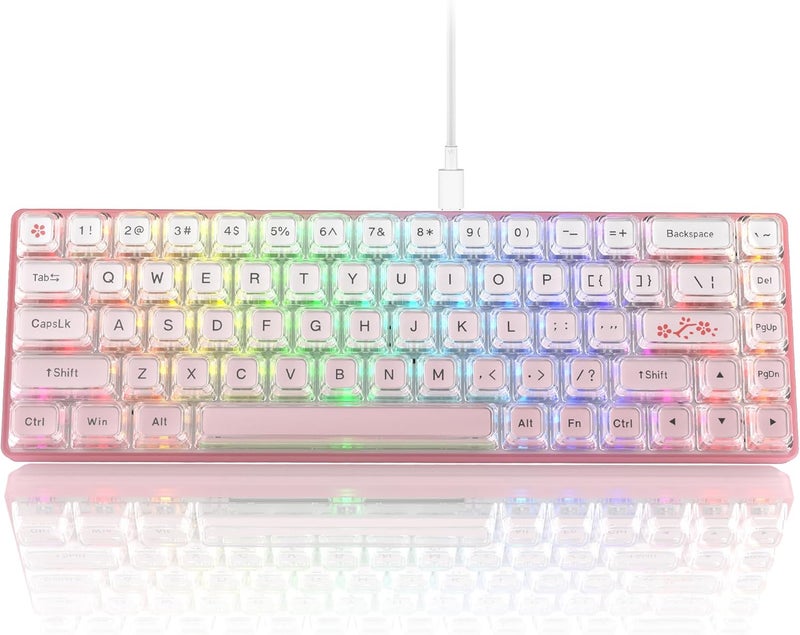 Womier 60% Keyboard Gaming Pink - Wired Creamy Mechanical Keyboard, WK68 Hot-Swappable RGB Custom Mini Key Board with Arrow Keys/Software Supported, Prelubrication Linear Switch (WK68-Pink) - Image 1